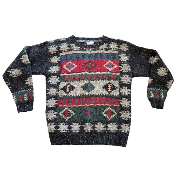 Woolrich Vintage 90’s Men's Sz M Black Red Gray Diamond Patterned Wool Sweater - Picture 8 of 8